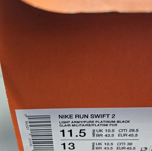 Nike Swift Run 2 Light Army Black Platinum Running Shoes 11.5 US - Picture 9 of 12